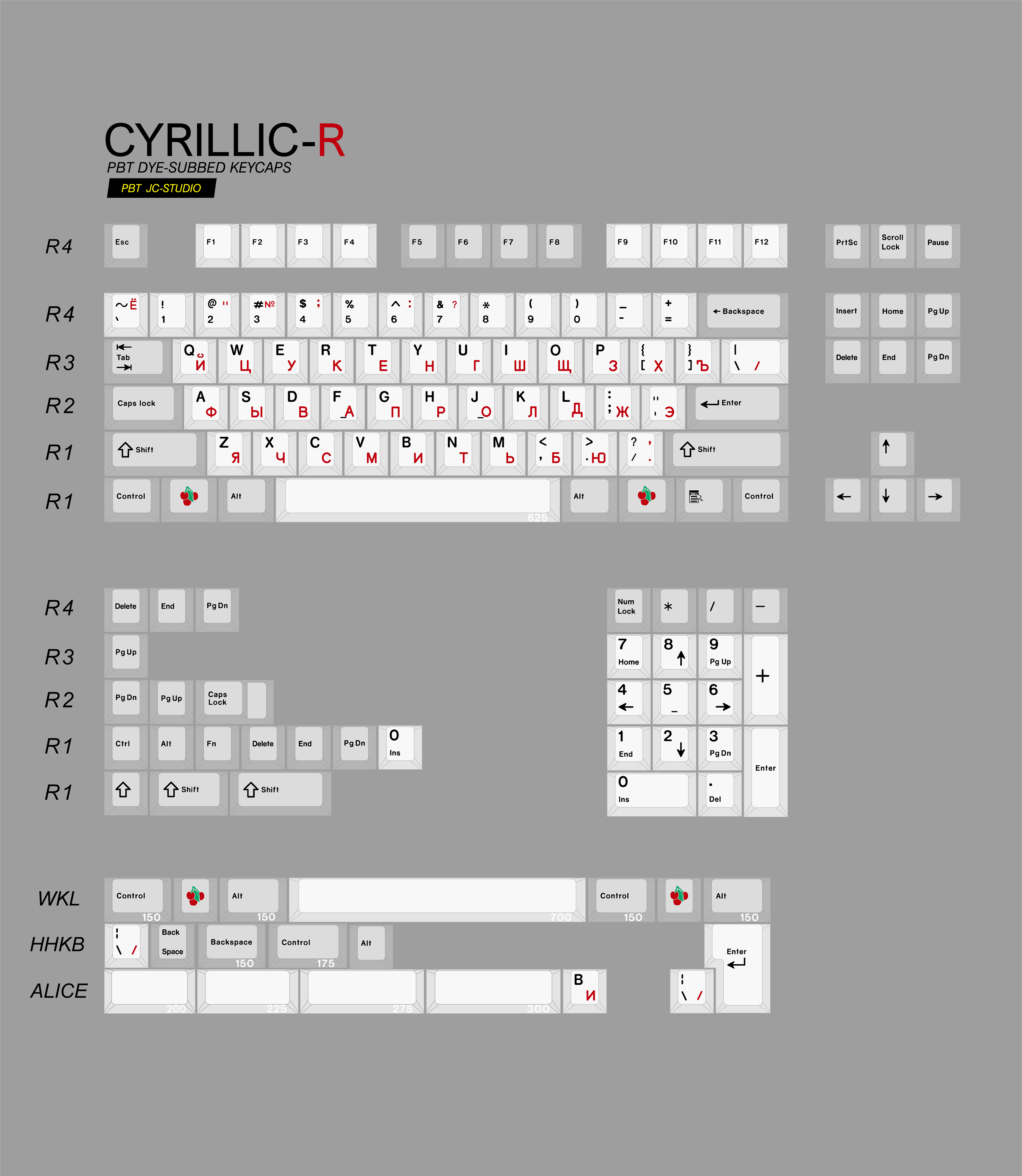 JC Studio Red Cyrillic PBT Dye-Sub Keycaps